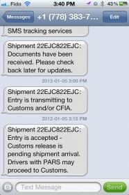 BorderPro SMS message examples
