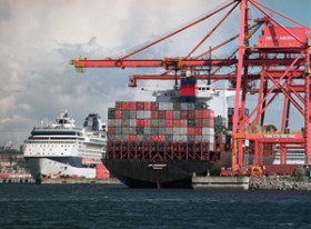 Container ship loading in Vancouver
